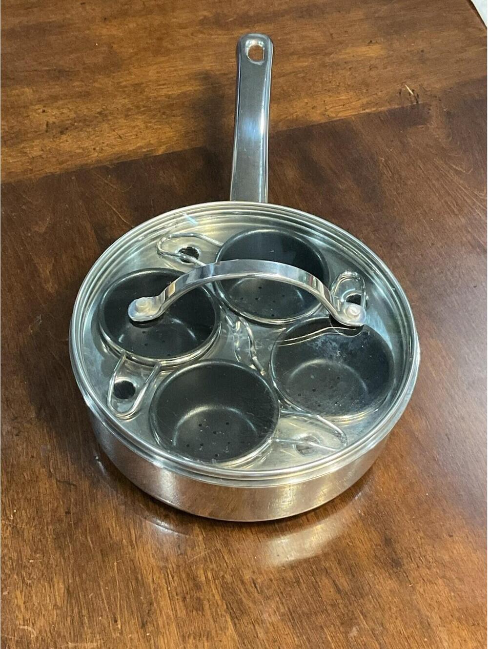 Induction 18/10 Stainless Steel Clad Bottom 4 Egg Poacher Pan w/Lid 7.5"